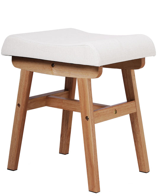 AurnaGle Wood Vanity Stool Chair,17.7 Inch Compact Makeup Chairs with Saddle Cushion, Linen-Covered High Rebound Sponge Seat, Easy Assembly Footstool for Bedroom, Entryway, Home, Walnut Ottomans