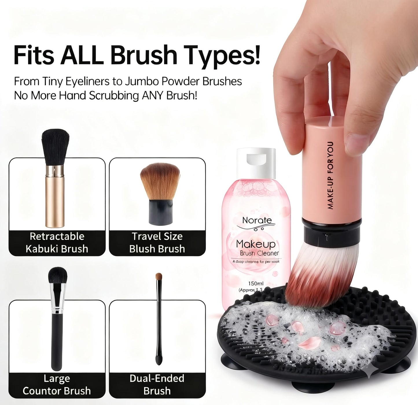 Norate Makeup Brush Cleaner, Make Up Brush Cleaner Cleanser Solution + Brush Cleaner Mat, Make Up Cleaner for Brushes, Sponges, Deep Clean Brush Shampoo, Gentle Formula Cruelty Free & Vegan 2Pcs Set