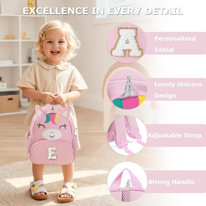 YOOLIFE Birthday Gifts for Toddler - Small Backpack for Kids, Pink Initial Backpack for Toddler Kid Daughter | 2-5 Year Old Birthday Gift Pink P