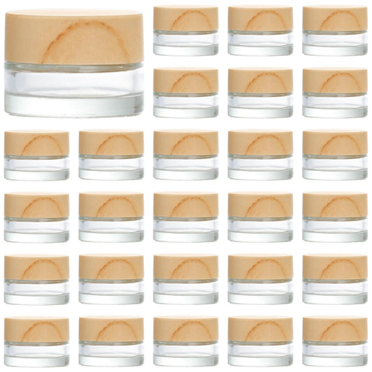 32 Pcs 5 Gram Glass Cosmetic Jars with Lids, Glass Cosmetic Containers, Refillable, Empty Sample Bottles for Lotions, Eye Cream, Balms, DIY Beauty