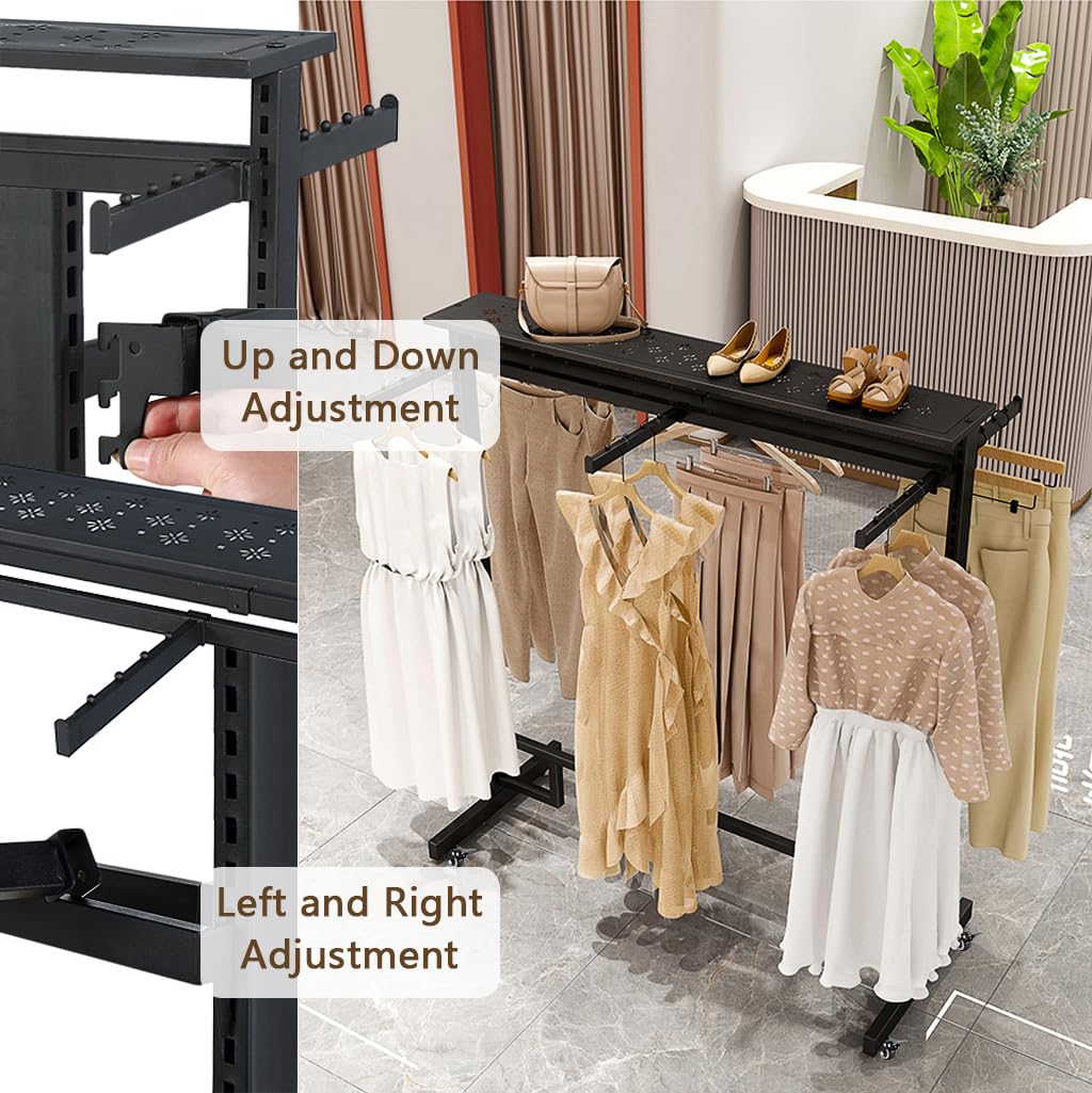 VITNSVILE Black Clothing Racks with Removable 6/8 Arms Floor Standing Metal Garment Rack with Wheels Heavy Retail Display Racks Shirt Clothes Display Stand for Boutiques (59 * 19.6 * 61.02in)