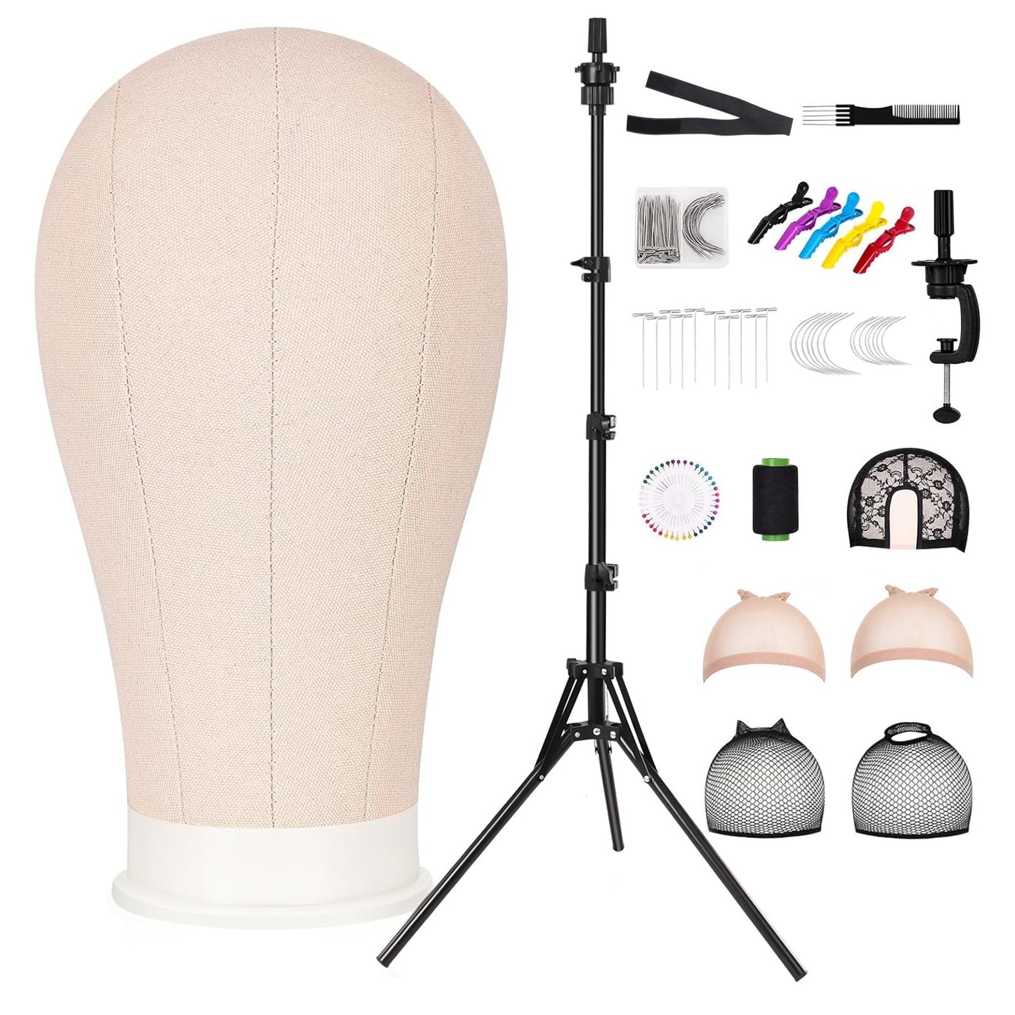 Pet Baby 63In Wig Stand Tripod with 22In Head, Canvas Wig Head Stand with Mannequin Head for Wigs Manikin Head Block Set for Wigs Making Display