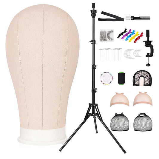 Pet Baby 63In Wig Stand Tripod with 22In Head, Canvas Wig Head Stand with Mannequin Head for Wigs Manikin Head Block Set for Wigs Making Display
