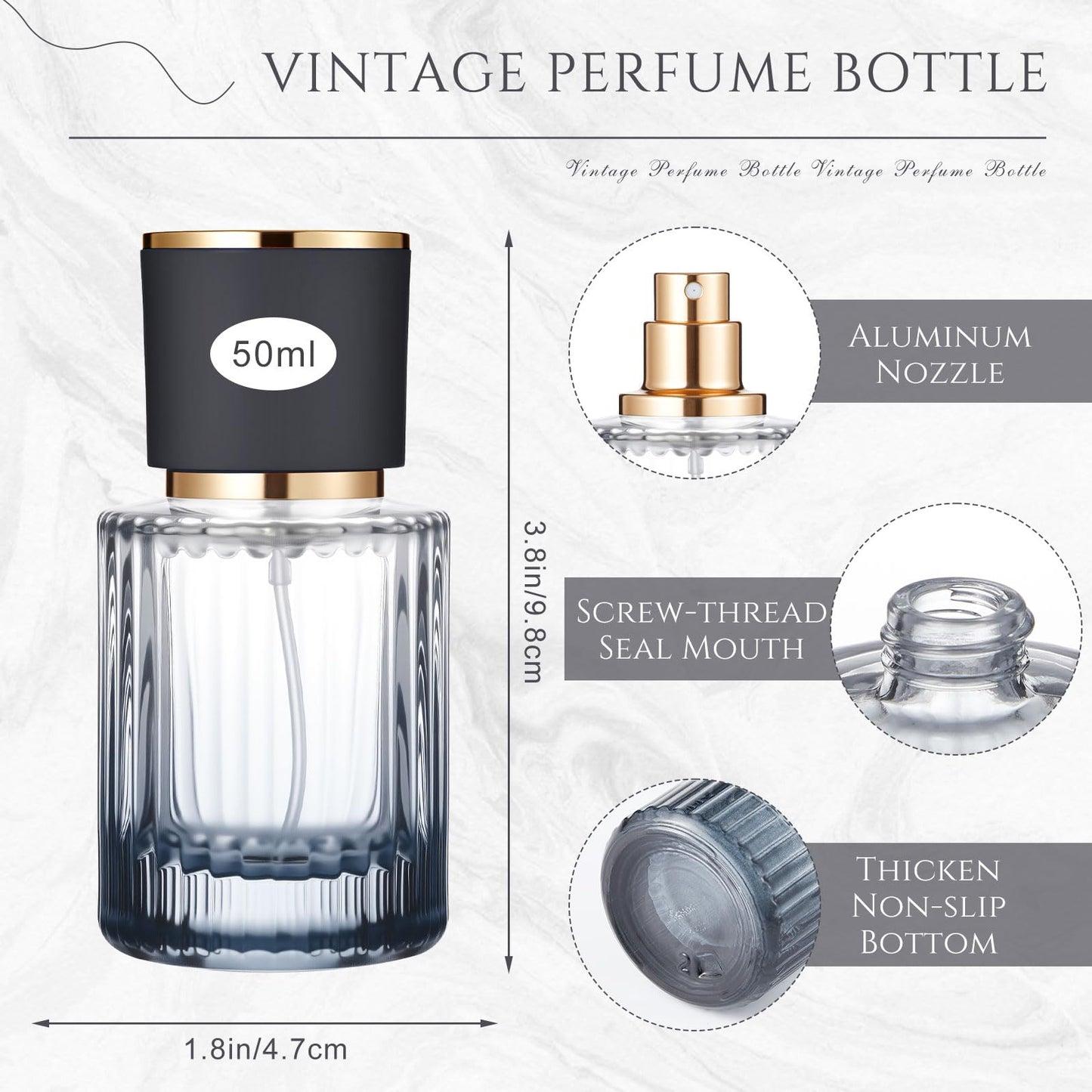 Teenyyou 24 Pcs 30/50/100ml Empty Glass Perfume Bottles Bulk Pack for Perfume Makers Refillable Atomizer Cologne Bottles DIY Vintage Fragrance Packaging Glass Bottling Supplies (Black,50 ml)