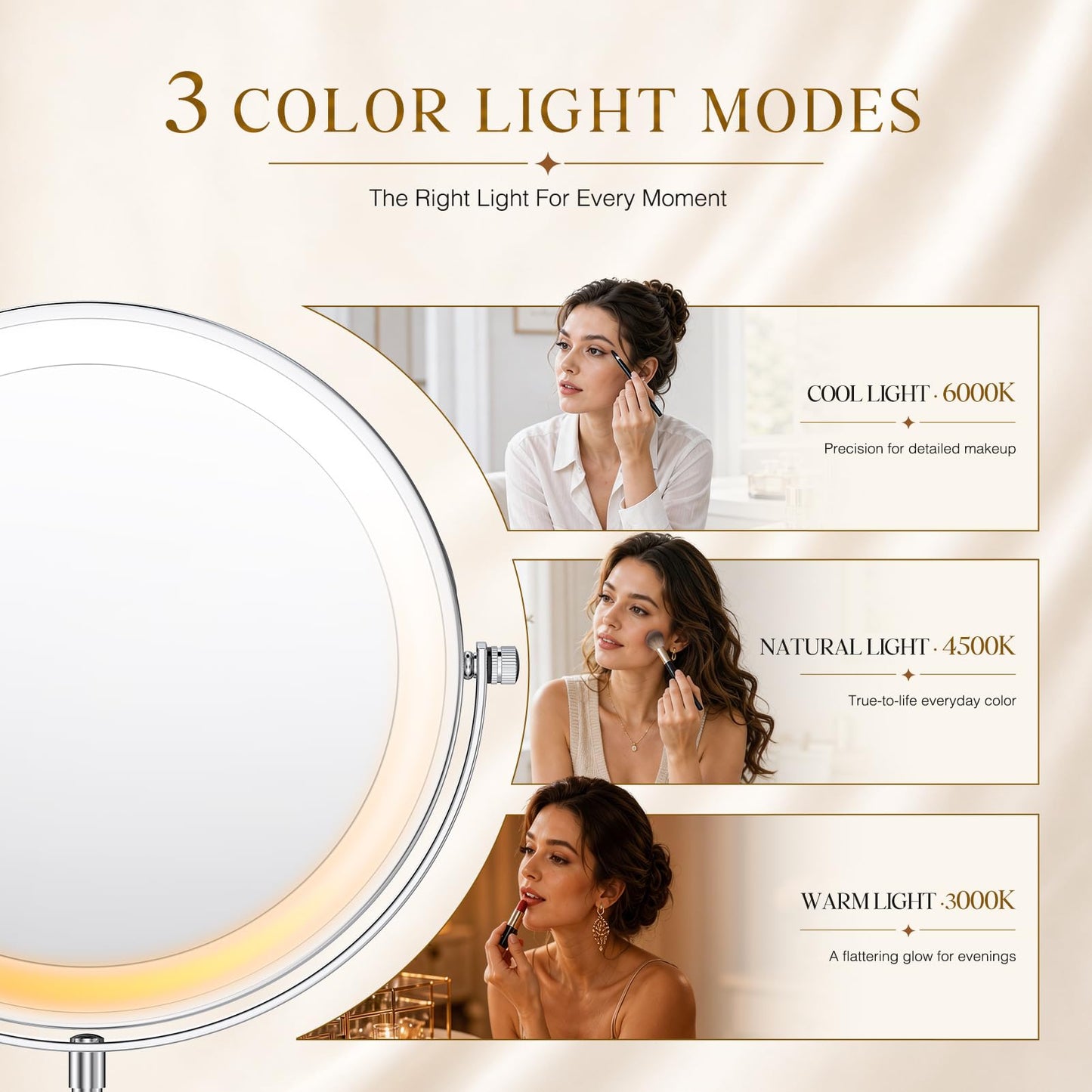Professional 9" Lighted Makeup Mirror with Magnification, 1X/20X Double-Sided Vanity Mirror, 3600 Lux Ultra-Bright 80 LED, 5000mAh Rechargeable, 3 Color Mode, Stepless Dimming, Chrome Finish, Gift Box