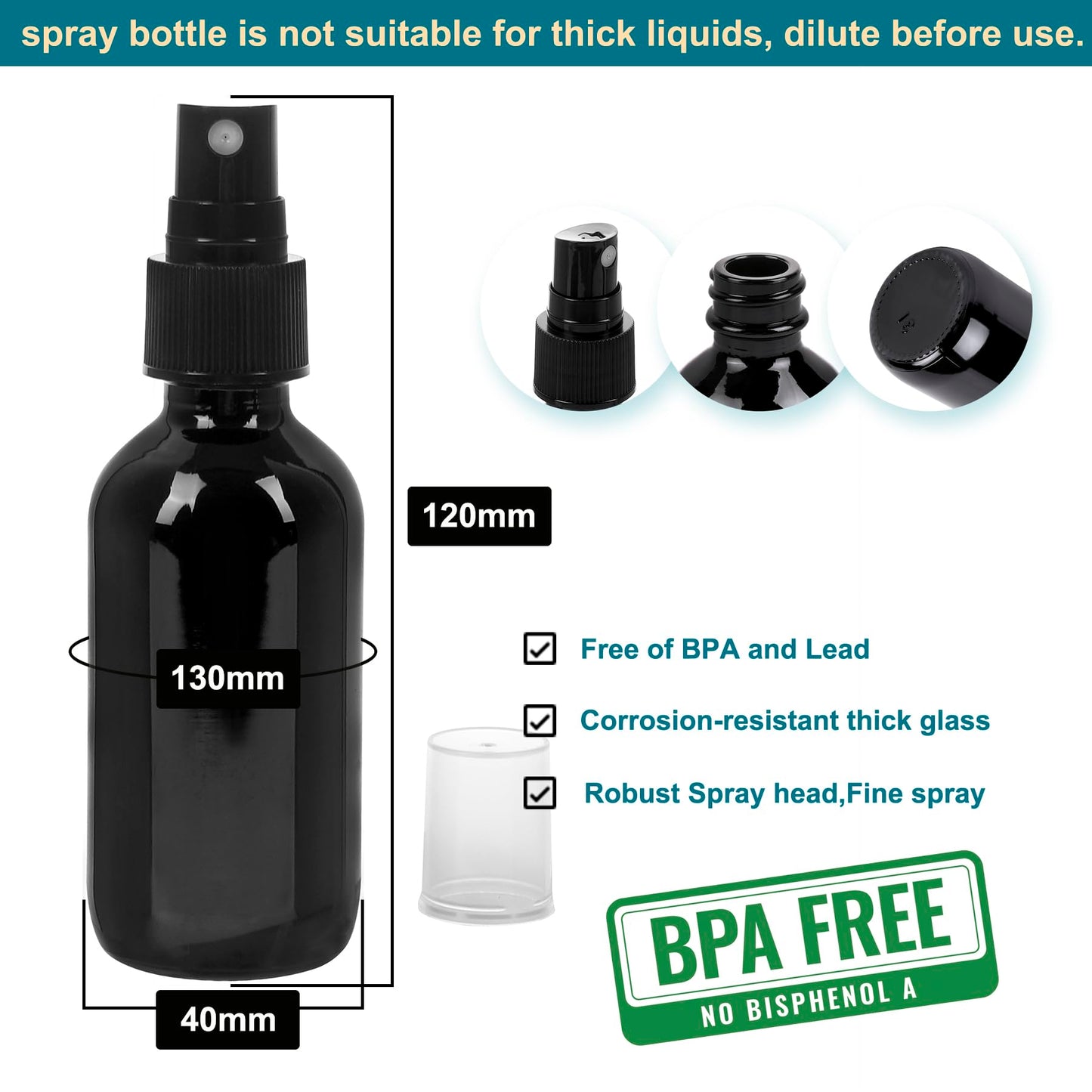 NOOEEISS Black Glass Small Spray Bottle 2 oz 48 Packs,Fine Mist Sprayer Small Clear Bottles,Refillable Containers mini spray bottles for Cleaning Solutions and Skin Care (Black 48pcs)