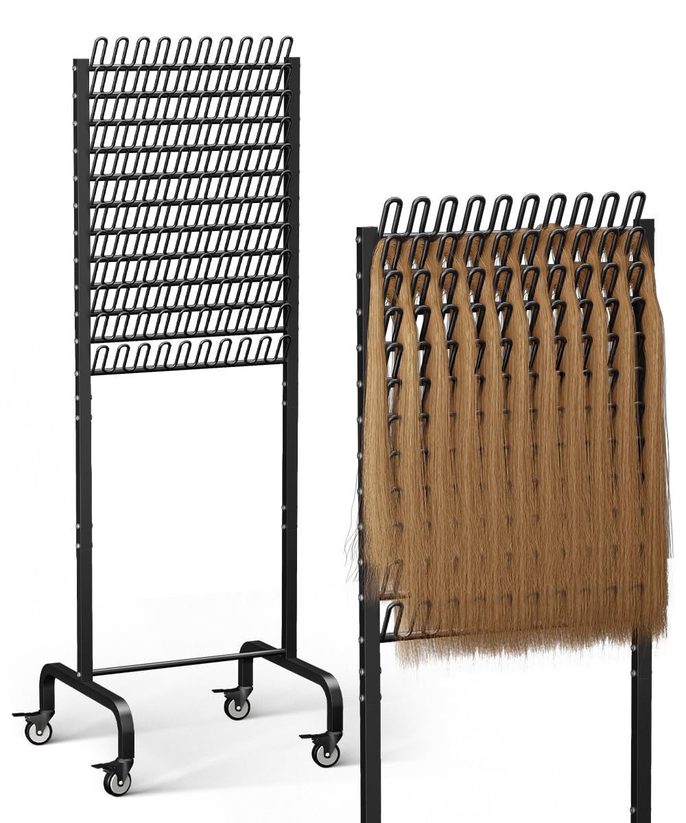 Tigerden 120 Pegs Braiding Hair Rack, Adjustable Hair Separator Stand with Wheels, Hair Extension Holder for Hair Stylists, Braiders, Home, Salon, Beauty School, Black