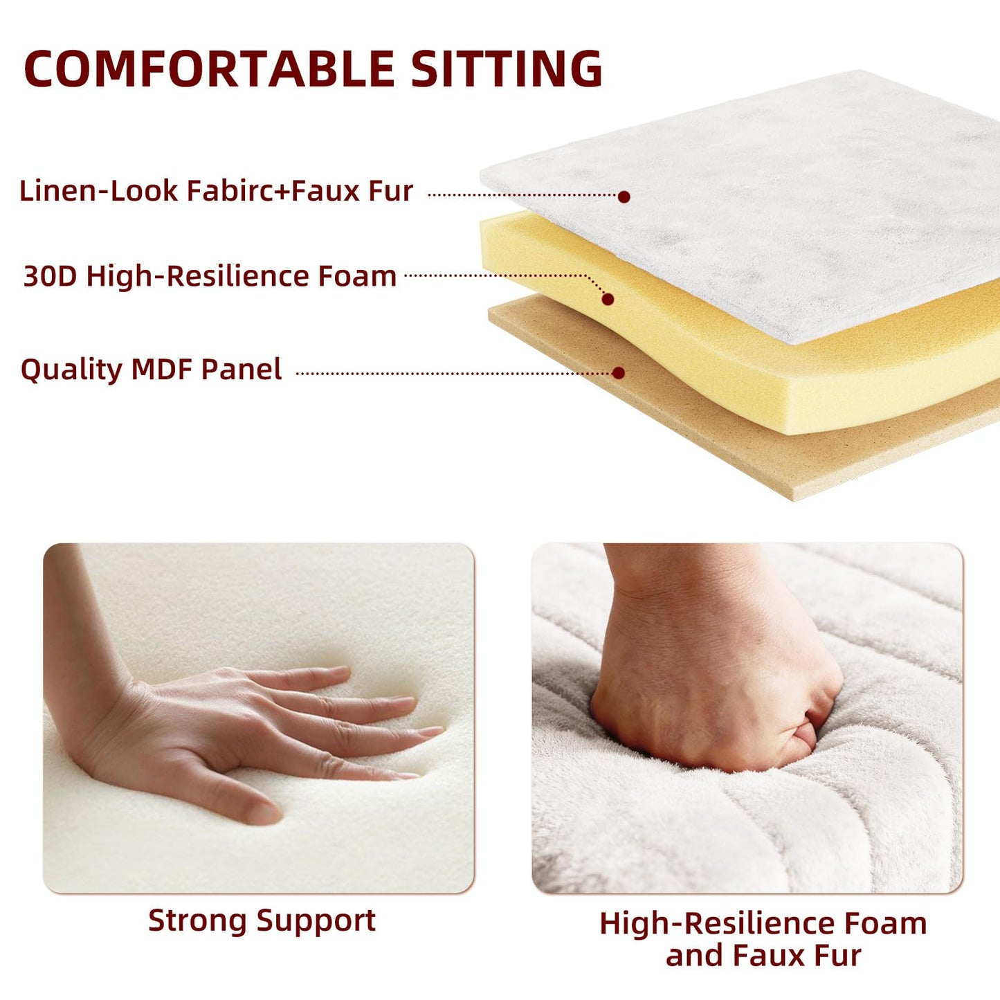 Somdot Vanity Stool Chair with Storage, Cute Furry Padded Seat, Makeup Stool, Footrest Footstool Ottoman, Metal Legs, Adjustable Feet for Living Room, Bedroom, Makeup Room, White