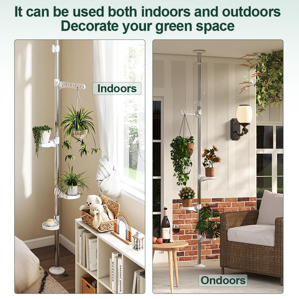 Hershii 4-Tier Indoor Plant Stand Tension Pole Corner Standing Shelf Adjustable Stands for Flower Pots Windowsill Bathroom Vanity Display Rack - Ivory