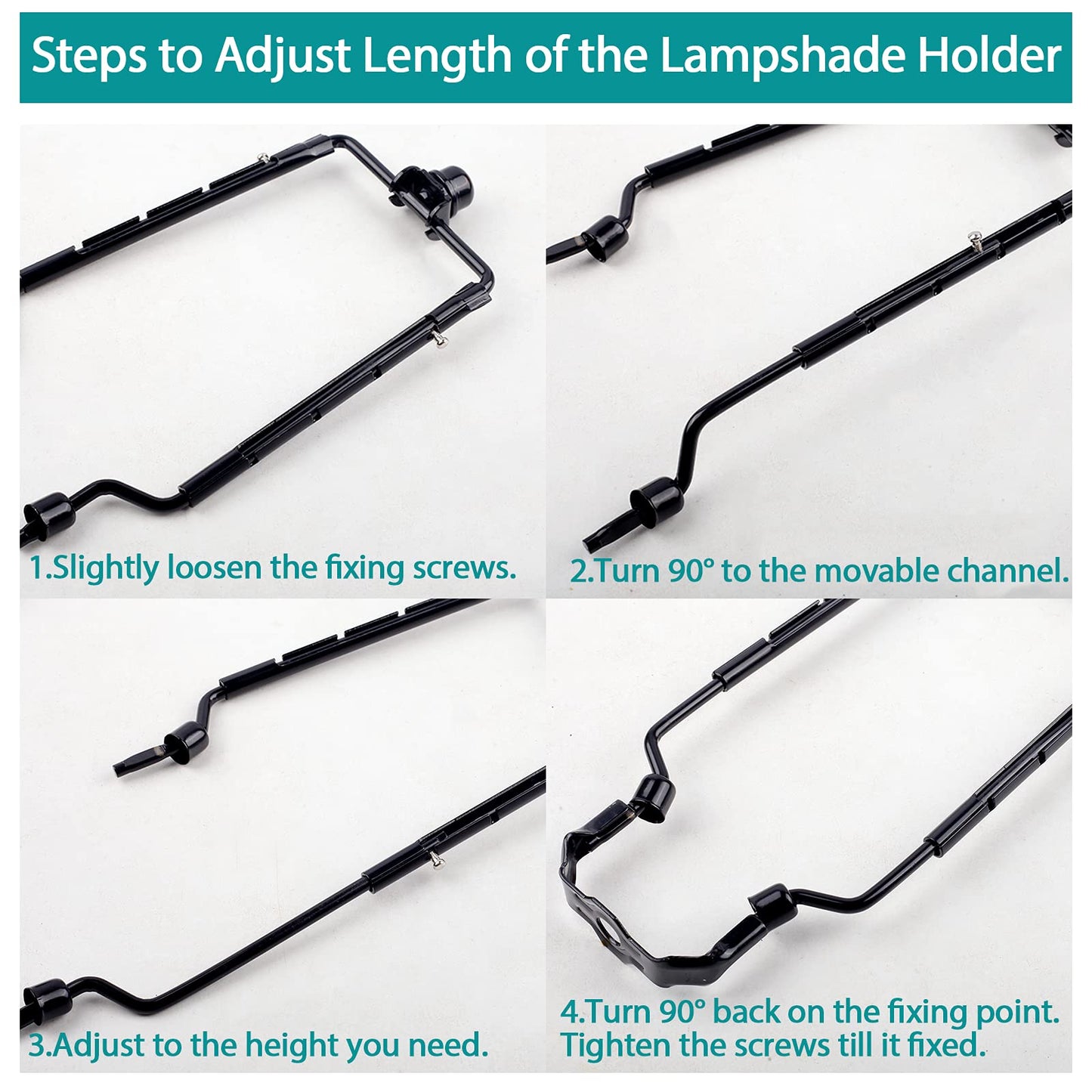 2Pack HZHFCB 7 8 9 10 inch Lamp Shade Harp Holder,Adjustable Lamp Harp Kit,Fit 3/8 IP Standard,E14,E26,E27 Light Base UNO Fitter Adapter,Black Horn Frame Lampshade Bracket(Black)