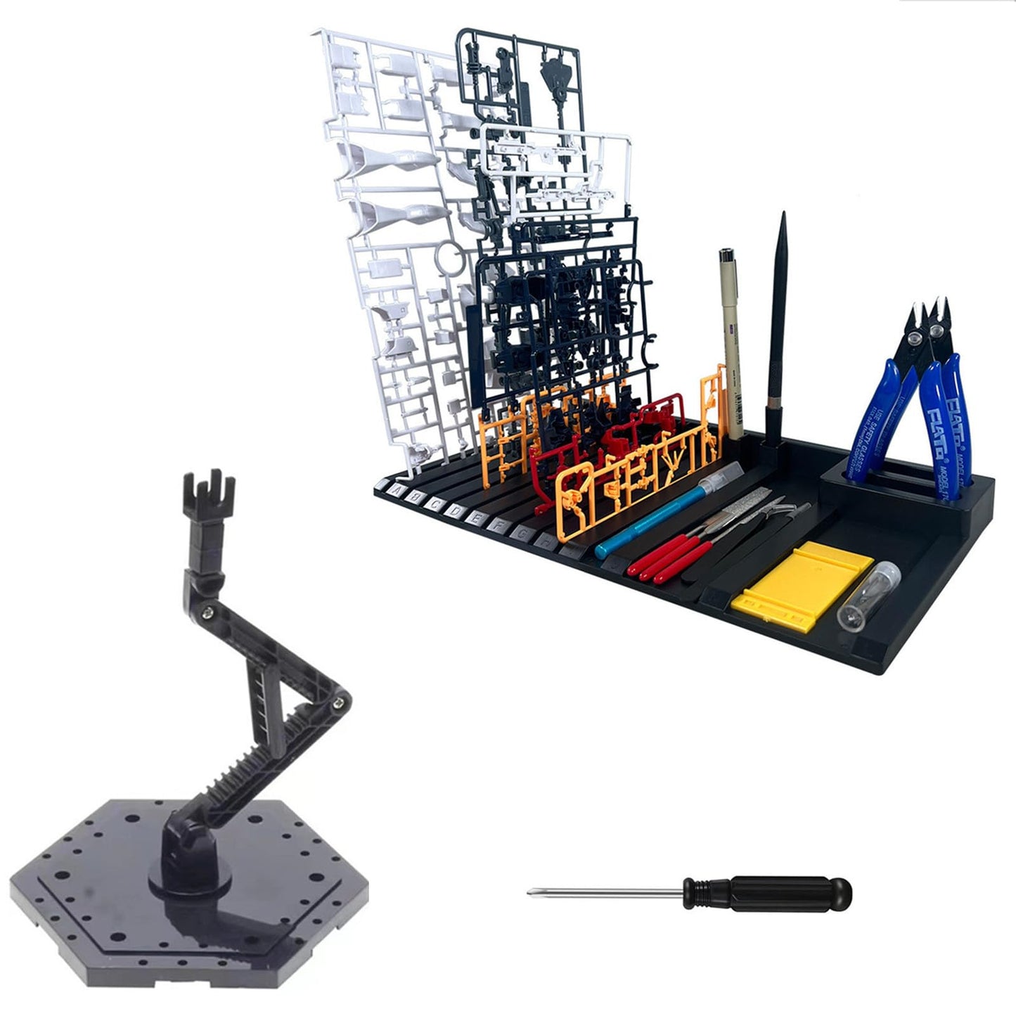 2-Piece Set Model Kit Display Stand and Runner Storage System with Action Base, Suitable for Model Stand and HG, MG and RG Model Character Display Stand ,Suitable for storing various tools，Black.