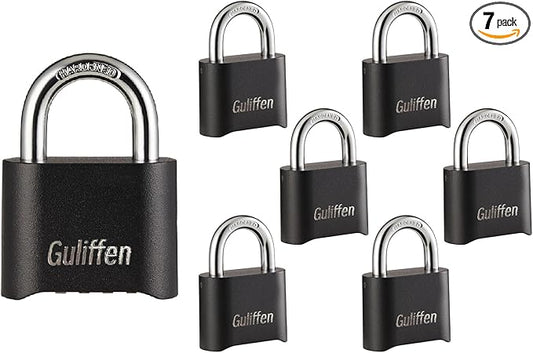 7 Pack Combination Lock 4 Digit Locks with Code Outdoor Weatherproof Padlock, Locks of Metal for Gate, Shed, Storage Unit (Black)