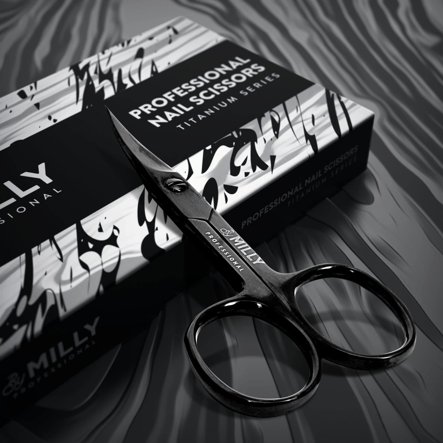 By MILLY Professional Nail Scissors | High Carbon Stainless Steel | Manicure | Razor Sharp Curved Blade for Women - 100% Stainless Steel Beauty Scissors for Nails (Black)