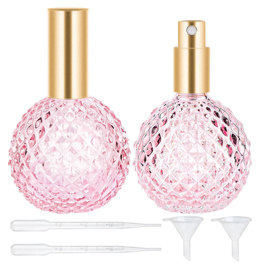 Gsteng 2pcs Pink Vintage Perfume Bottles Empty, 3.4oz 100ml Refillable Glass Perfume Atomizer, Reusable Travel Cologne Dispenser for Liquid Cosmetic Home Decor