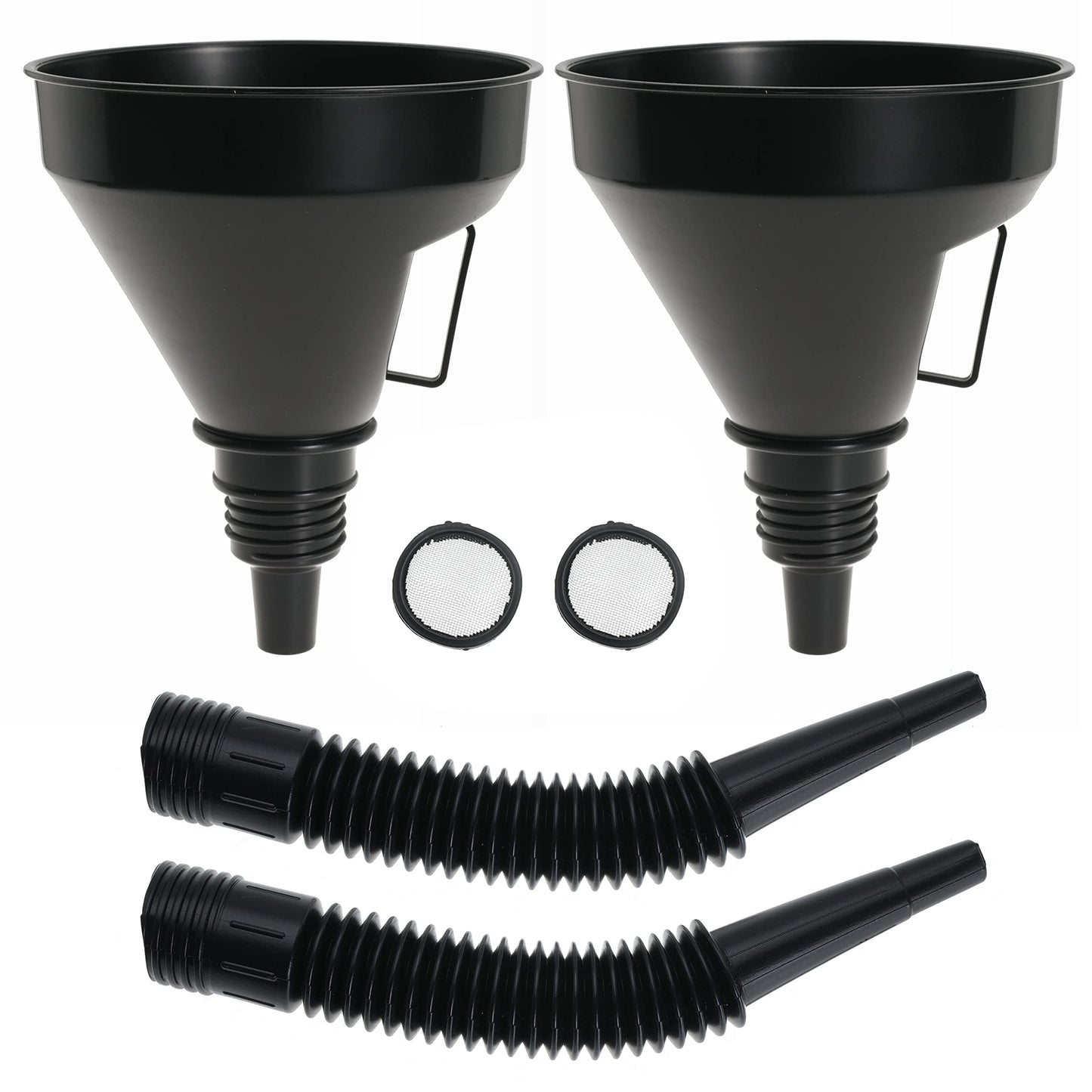 Wide Mouth Oil Funnel with Flexible Extension Nozzle Hose with Handle Mesh Screen Filter for Cars Motorcycles Engine Oil Kerosene Gasoline Gas Fuel Diesel Water Fluid Coolant Liquid