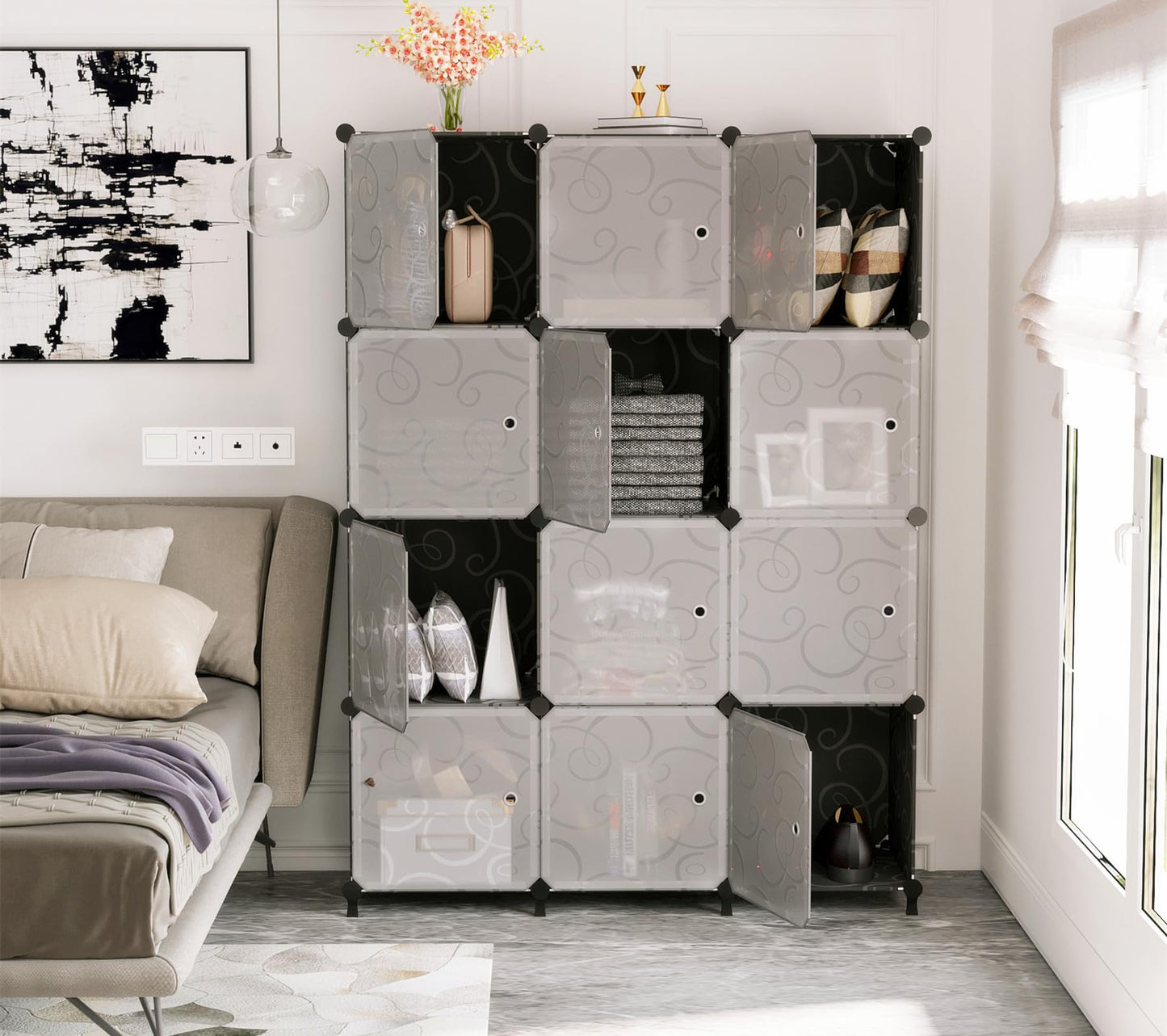 AWTATOS 12 Cube Storage Organizer, Closet Storage Shelves with Doors, Black