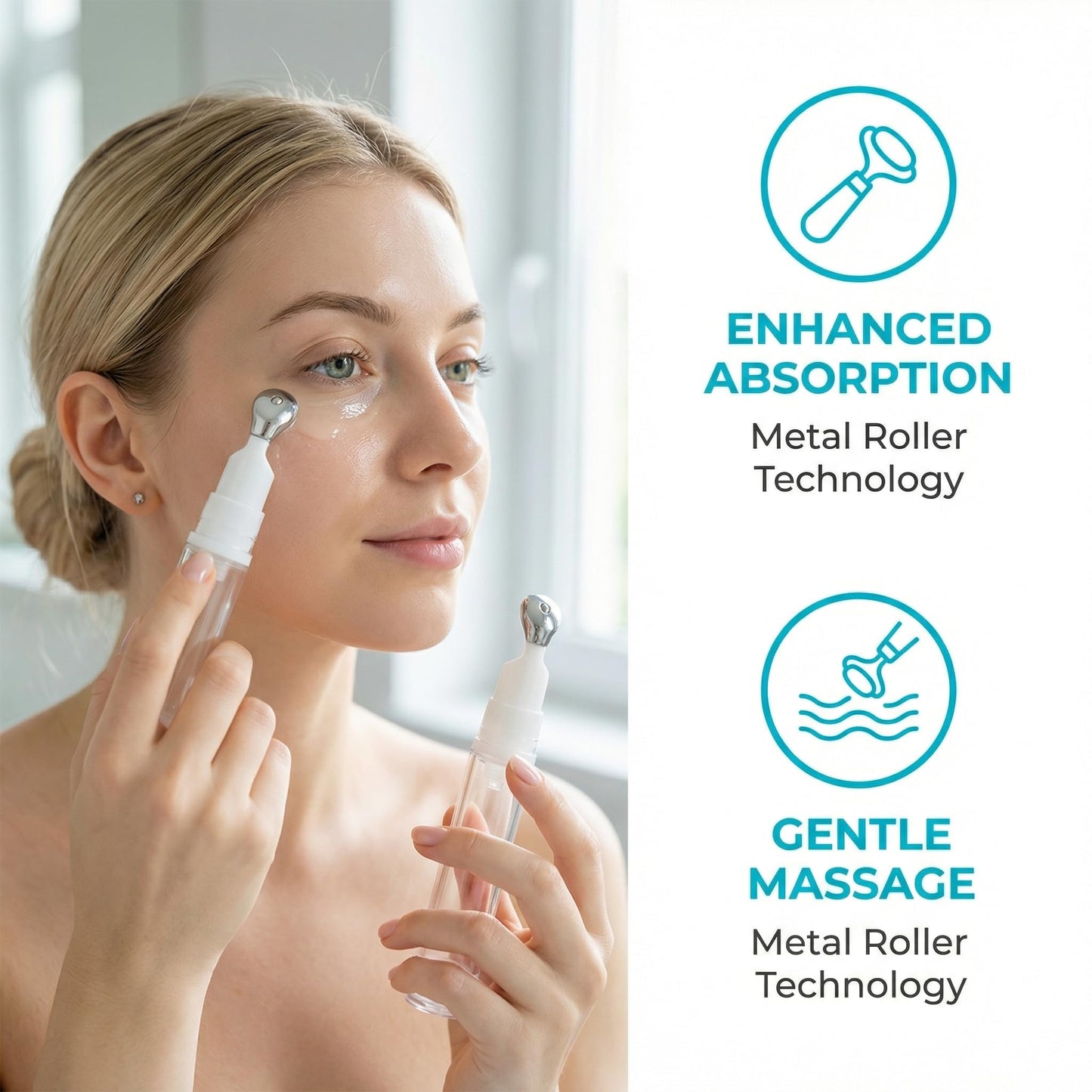 6pcs Eye Cream Applicator Tool: 5ml/10ml/15ml Eye Gel Cream Container Flat Applicator - Massager Tip Head Airless Pump Skincare Bottle Refillable Roll On Dispenser