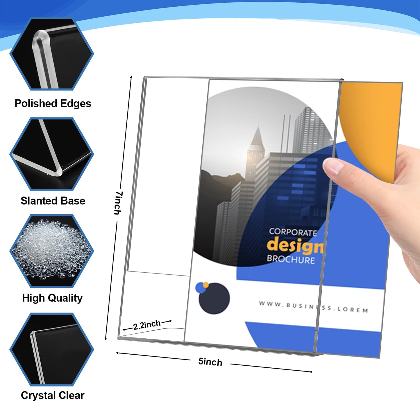Acrylic Sign Holder 5x7 Inches, 13 Pack Clear Plastic Table Flyer Display Stand, L-Shape Vertical Menu Paper Holder Stand, Clear Picture Photo Flyer Display Stand for Restaurants, Store Fair,Office