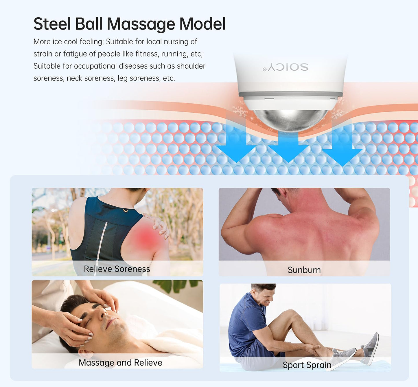 Ice Roller for Face and Eyes Body, Facial Ice Roller 360° Rotating Stainless Steel Ball Face Massager Fitness Cryosphere for Reduces Puffiness, Redness and Pain, Beauty Skin Care Tools