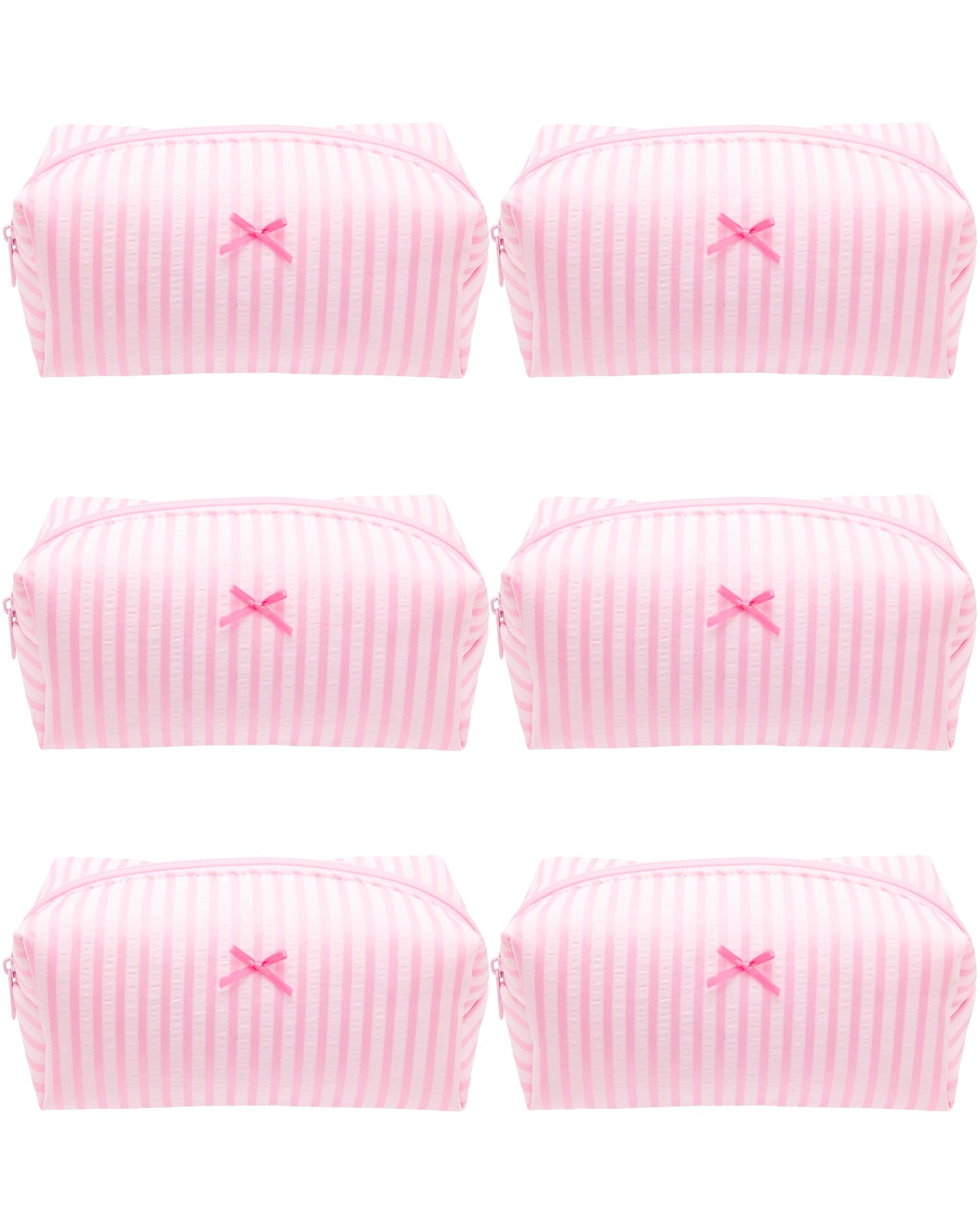 PAZIMIIK 6PCS Cozy Makeup Bag Small Aesthetic Travel Zipper Cosmetic Pouch for Women Make Up Beauty Accessories Brushes, Stripe Cute Pink
