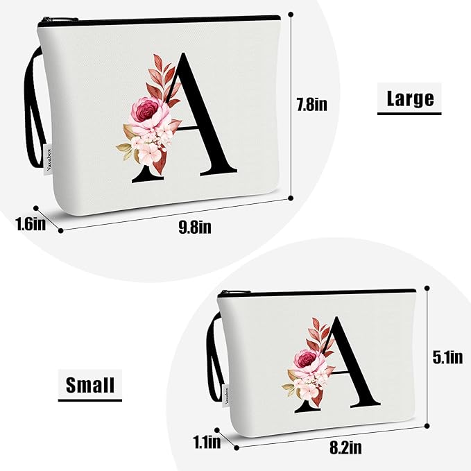 Vavabox A-Z Personalized Makeup Bag, Birthday Gifts for Women Mom, Gifts for Best Friend, Bride Bridesmaid Cosmetic bag (G, 03-White Set)