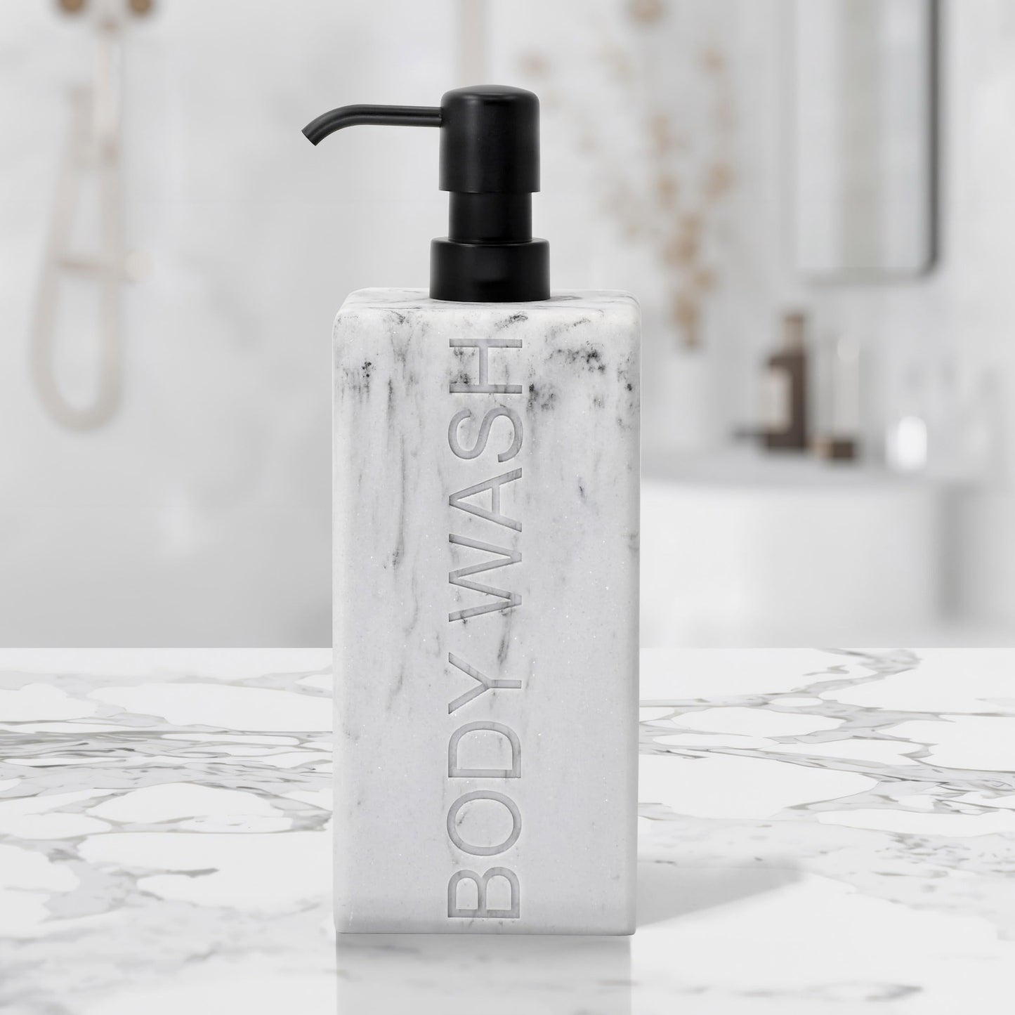 Indecor Home Rectangular Resin Dispenser Premium Bathroom Shampoo Conditioner Body Wash Bottle Modern Refillable Pump Design