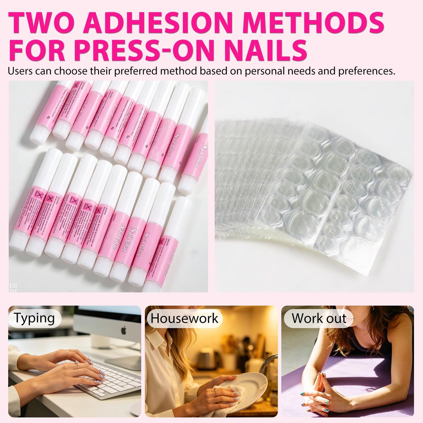 ESUOHYM 20 Sets Nails Packaging Bags for Press On Disposable Nail Supplies Kit with Holographic Bags, Glues, Instruction Cards, Tabs, File, Stick, Prep Pads, Tape Press On Nail Tools Kit for Business
