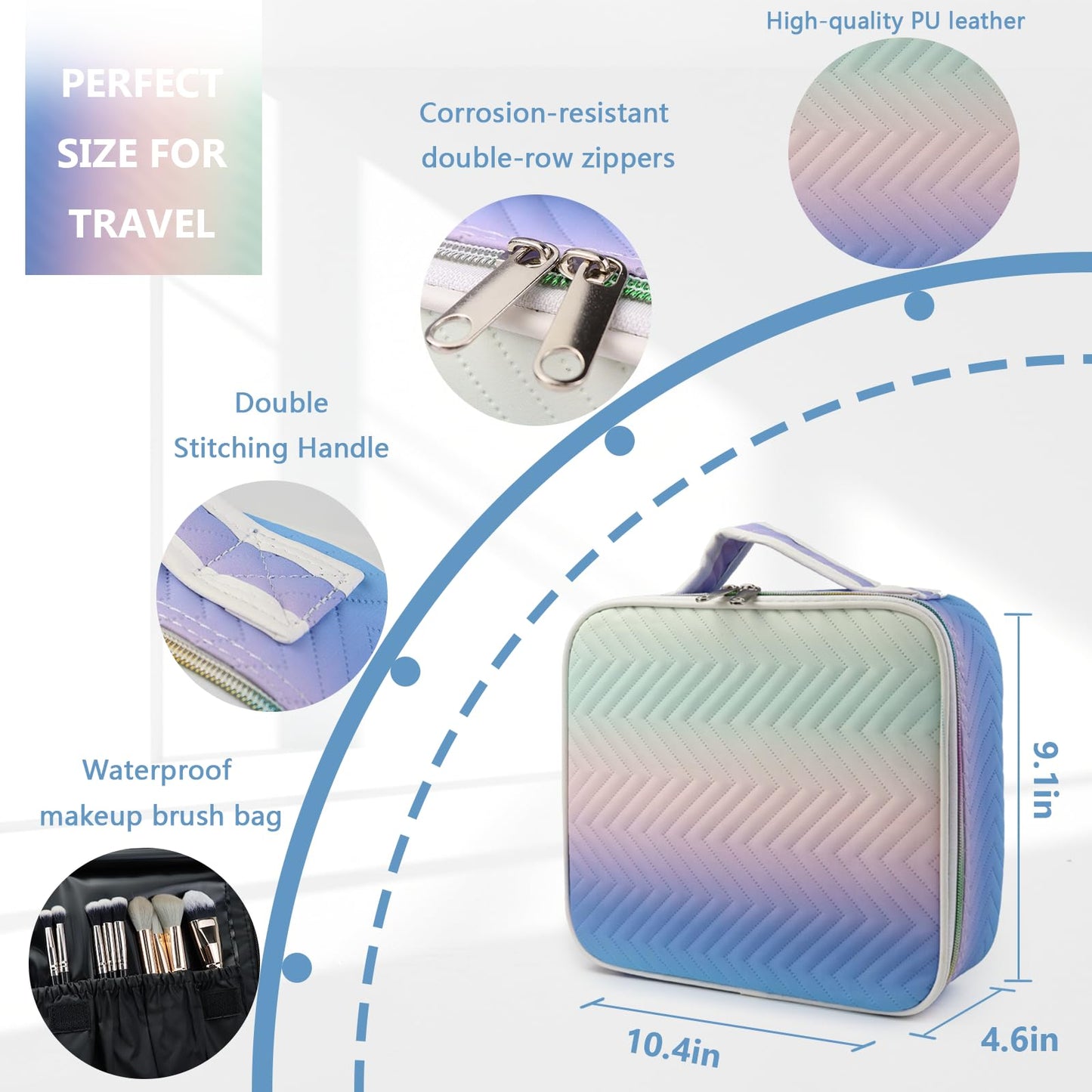 MORMID Travel Makeup Case 4 Layers Portable Makeup Train Case Cosmetic Bag Organizer Storage for Women with Adjustable Dividers and Shoulder Strap for Toiletry Travel Accessories(gradient purple)
