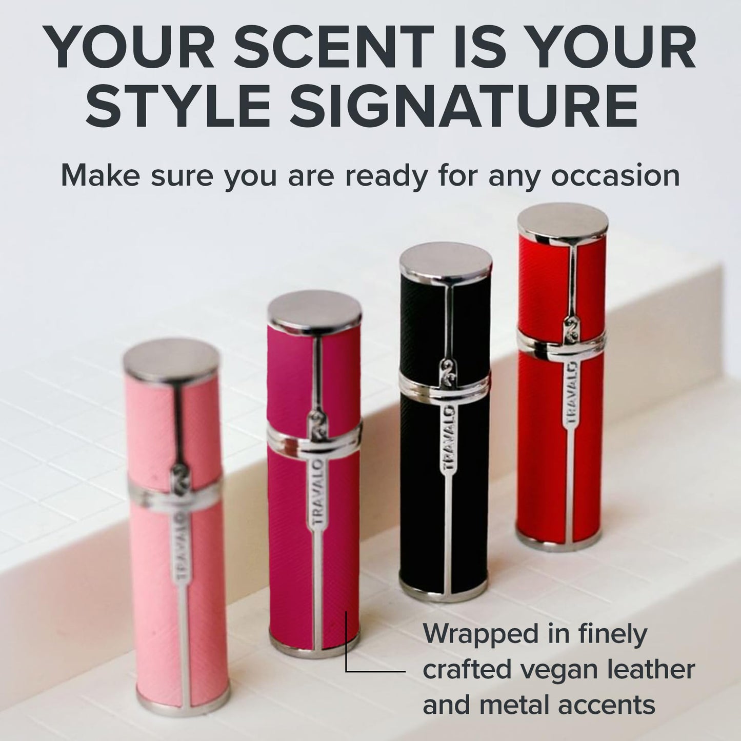 Travalo Milano Perfume Atomizer - Leak-Proof and TSA Approved for Air Travel - Reusable, Airtight, Easy Fill Mini Pump Sprayer - Lightweight Vegan Leather with Polished Metal Outer Shell - Hot Pink