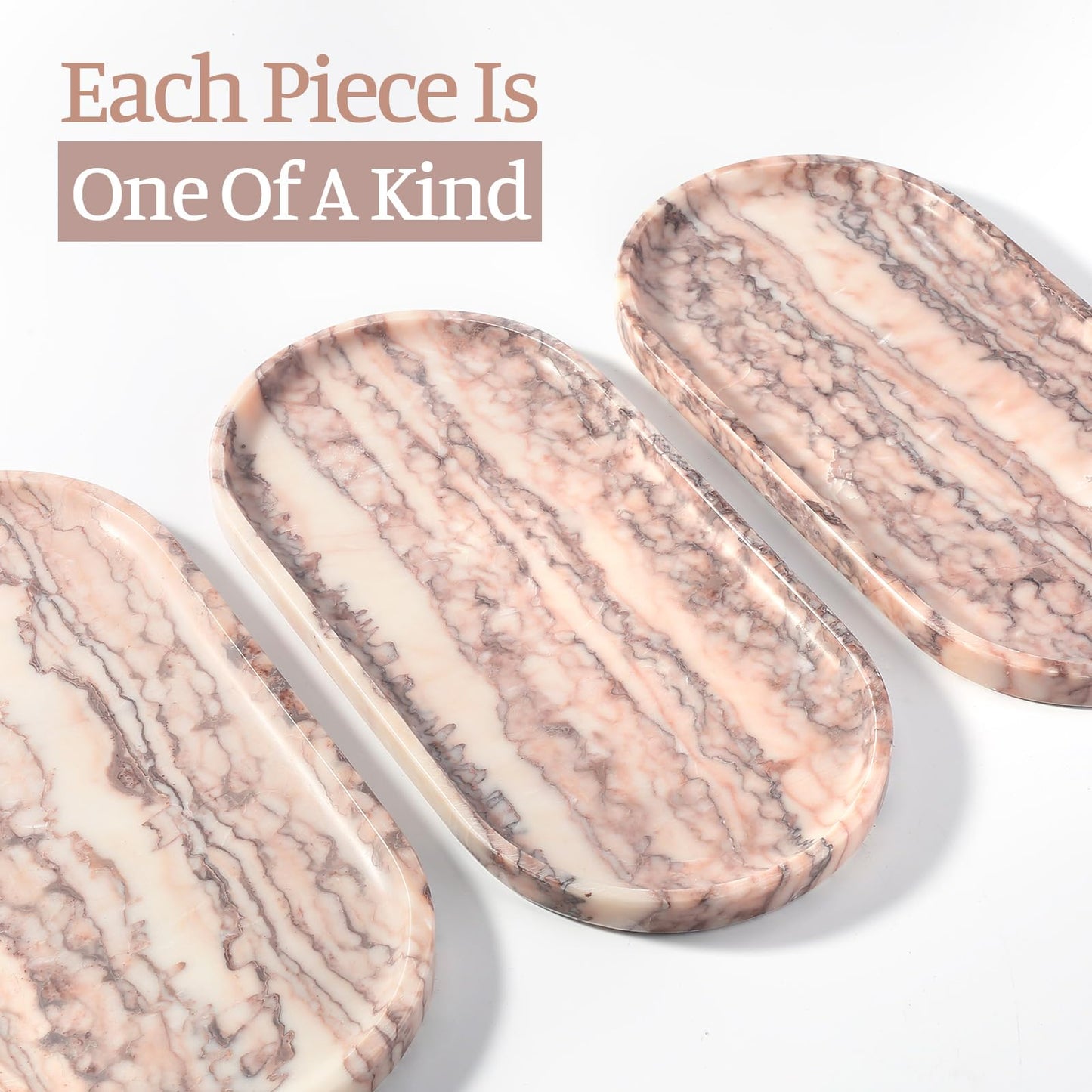 Koville Natural Marble Tray, 12"x6" Decorative Tray for Countertop, Catchall for Perfume, Candles, Jewelry Dish Moca Jade