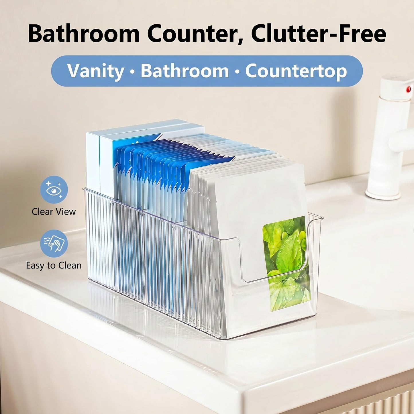 Imakmasion Skin Care Organizer & Face Mask Organizer, 4-Compartment Clear Plastic Sheet Mask Holder & Makeup Palette Storage, Vanity Bin for Bathroom, Cosmetic Organizer for Skincare & Eyeshadow