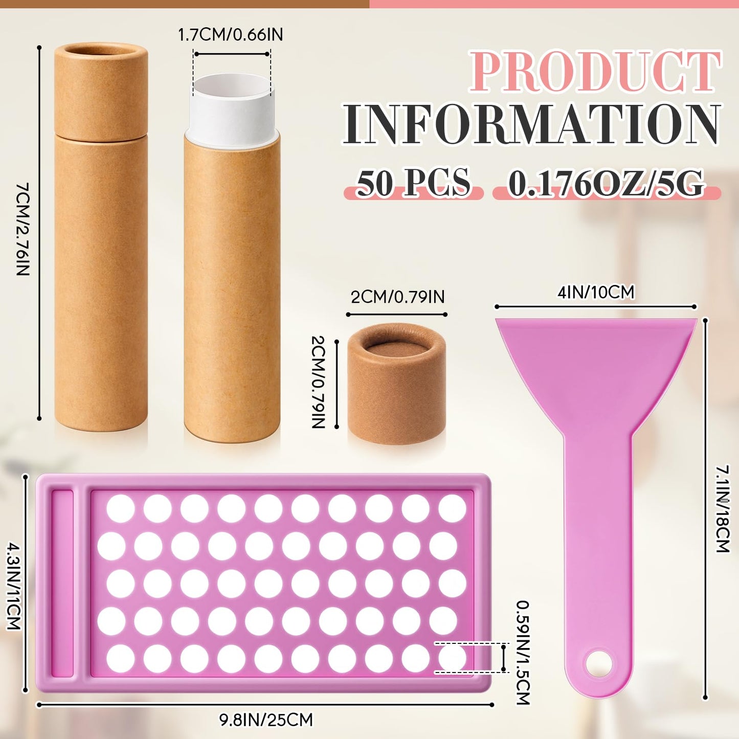 Fuyoooo 50 Pcs Paperboard Lip Balm Tubes with Filling Tray and Spatula Set, 0.176 Oz/5g Empty Cardboard Lipstick Tubes for Lip Gloss Container DIY for Lipstick Gloss Deodorant Solid Perfume (Cowhide)