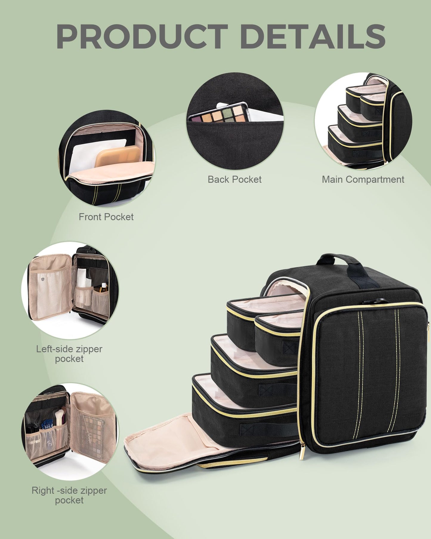 BALULHG Large Travel Makeup Bag - Cosmetic Organizer with 4 Removable transparent Inner Pockets, Multi-functional Toiletry Bag for Accessories & Brushes, Women's Beauty Case,Patent Pending