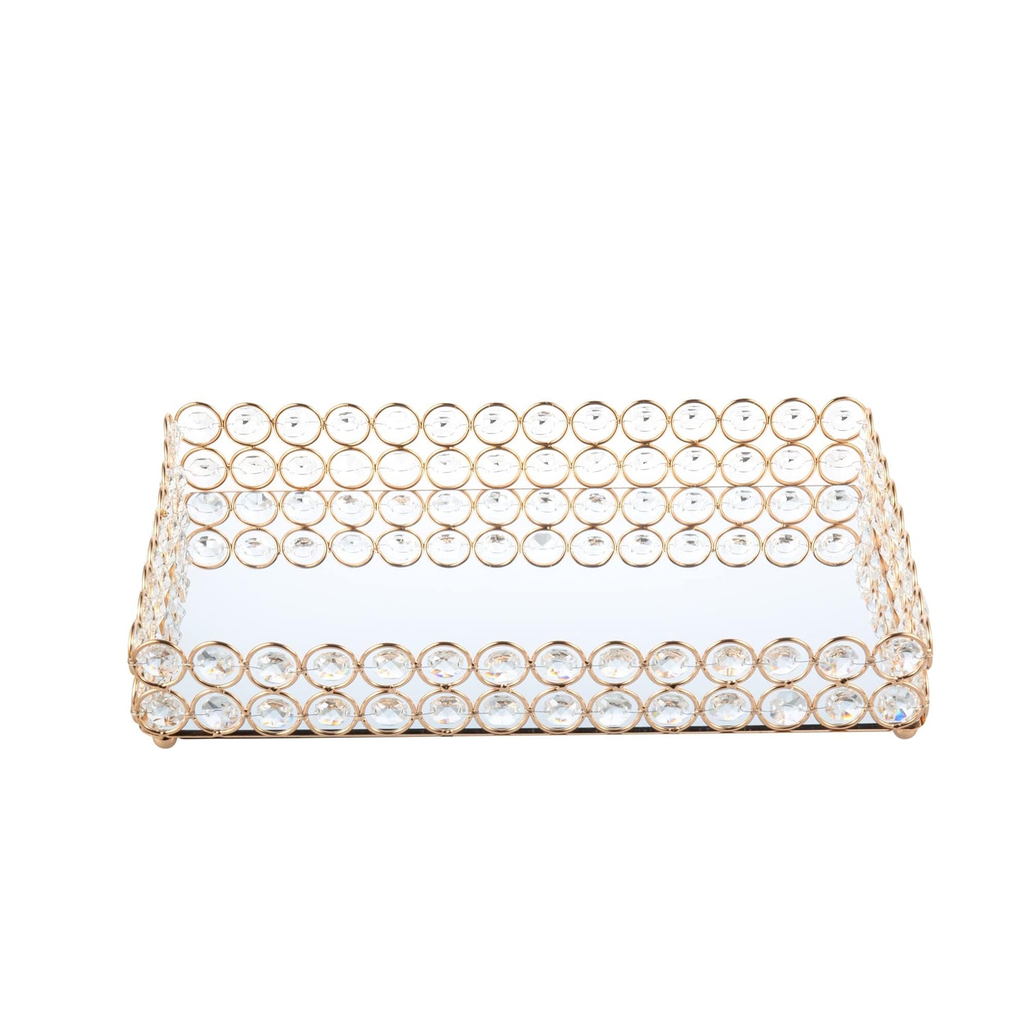 Feyarl Mirrored Crystal Vanity Makeup Tray Ornate Jewelry Trinket Organizer Cosmetic Perfume Bottle Decorative Tray Home Deco Dresser Skin Care Storage (Rectangle 12" x 8")