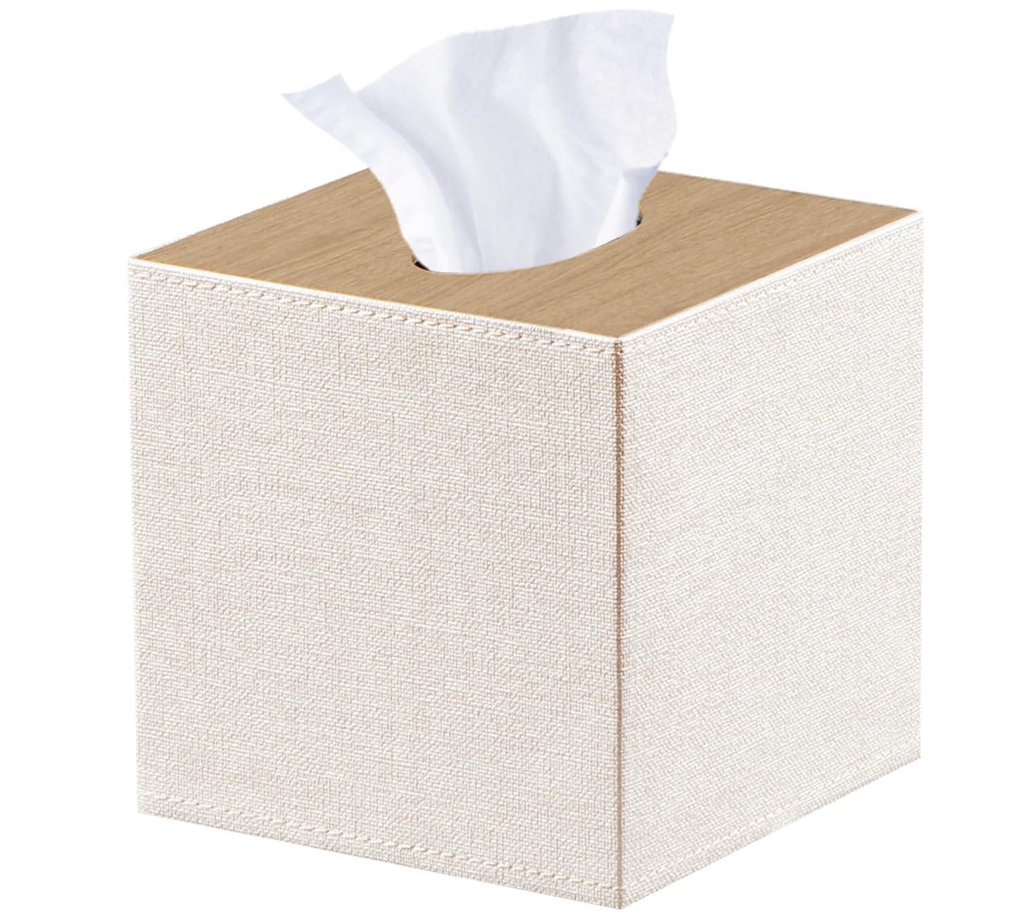 PU Leather Tissue Box Cover Square,Upgrade 99% Compatible Large Size,Cube Tissue Box Holder for Napkin Facial Paper,Dryer Sheet Dispenser Organizer for Bathroom Vanity Countertop Night Stand,Beige