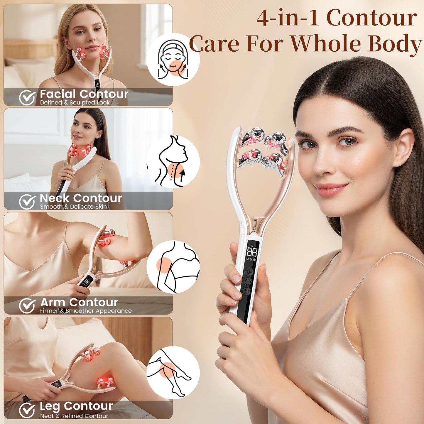 PVACG Facial Massager,Face Roller Tmj & Jaw Massager for Lymphatic Drainage,Facial Sculpting Tool with Red Blue Light,Face Contour Massage Tool for Women