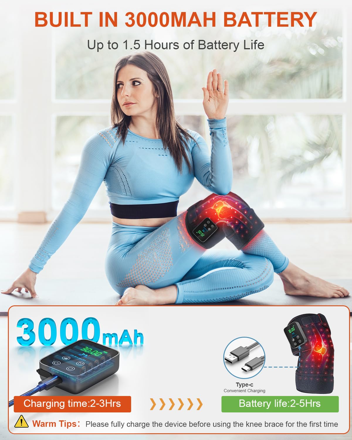 Astarexin Red Light Therapy Knee Brace Wireless Rechargeable with Pulse & Heating Modes, 660nm & 850nm Near-Infrared Light for Knee, Elbows & Shoulders, Black, 1 Count