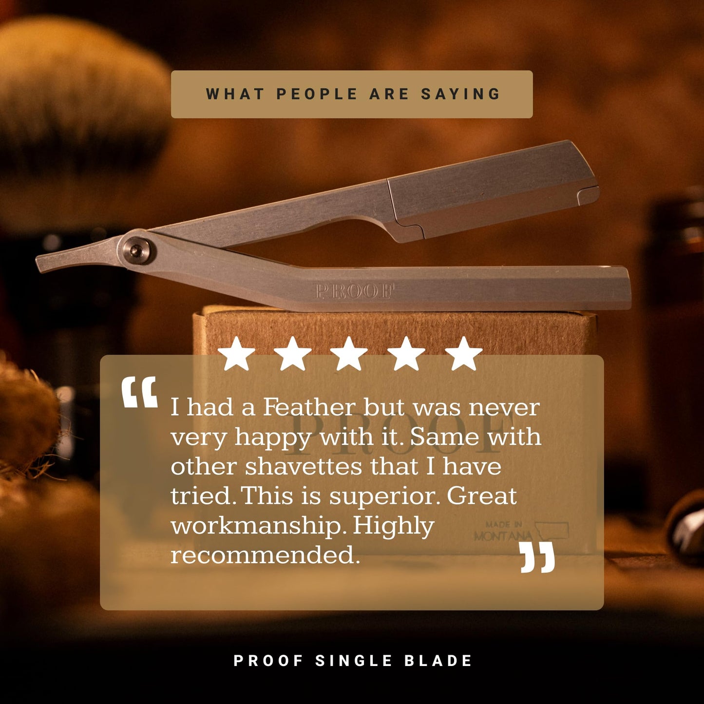 Proof Straight Razor for Men - CNC Machined Aluminum Single Blade Shaving Razor with Scalloped Edge, Lightweight Ergonomic Handle for Beard Shaping, Neck & Barber Style Shaves, Includes Leather Sleeve