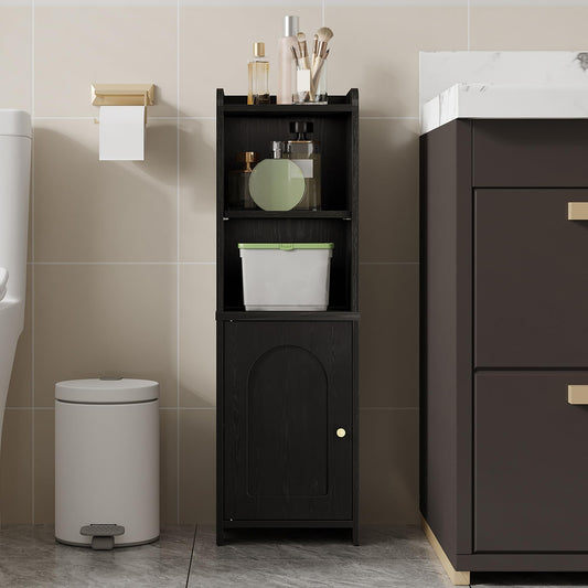 Hzuaneri Bathroom Storage Cabinet, Corner Floor Cabinet with Doors and Adjustable Shelf, Narrow Toilet Paper Cabinets, Bathroom Organizer for Small Spaces, Black BC39704X