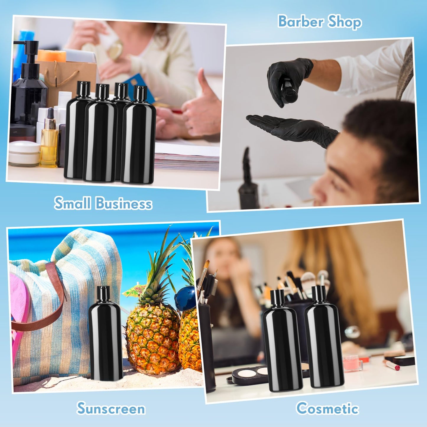 Domensi 24 Pcs Plastic Bottle Squeeze Containers with Disc Cap Travel Bottles Reusable Empty Toiletries Shampoo Containers Refillable Travel bottles for Shampoo Lotions (6.8oz,Pure Black)