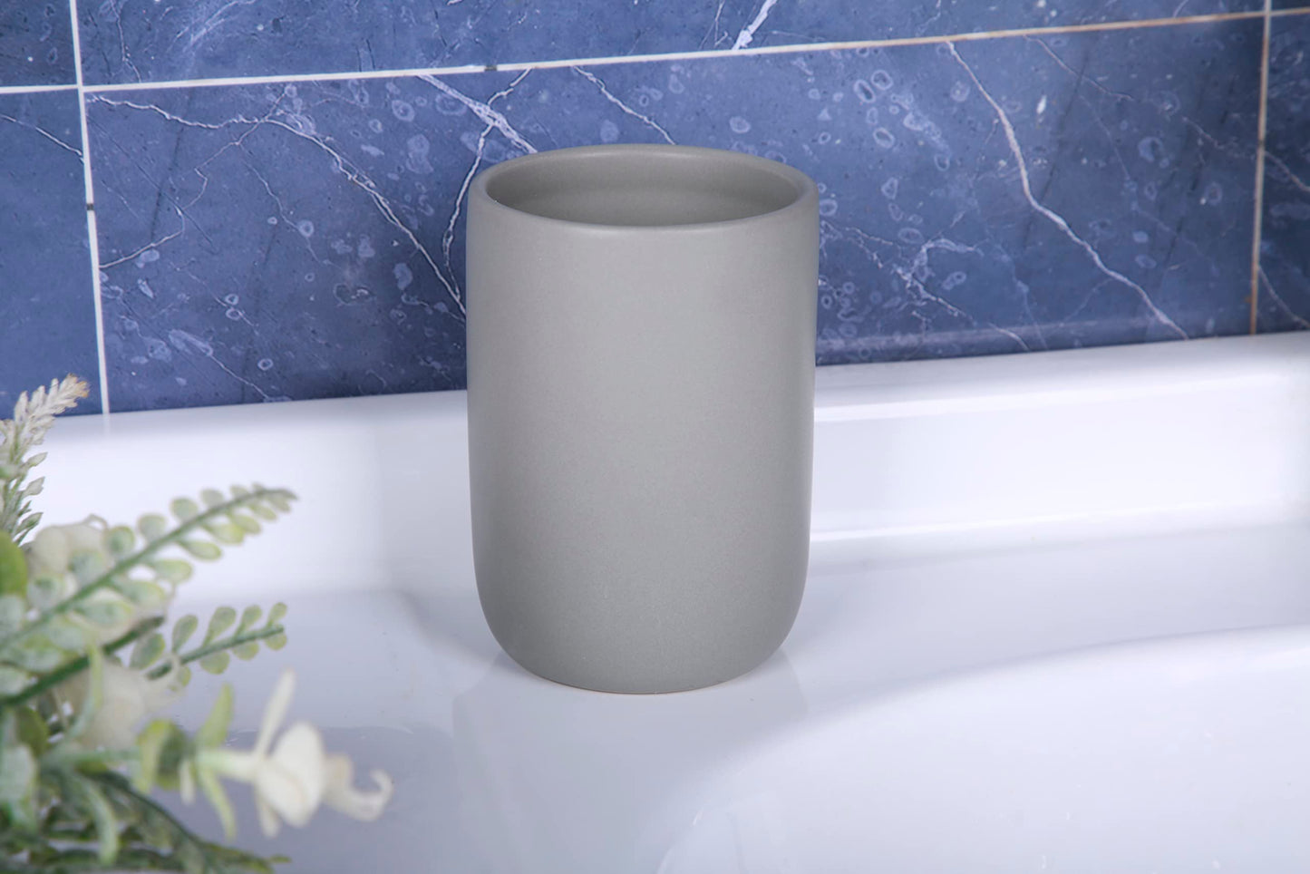 CAZAGA Ceramic Toothbrush Holders for Bathrooms, 8 oz Matte Tooth Brushing Dispenser, Small Tooth Brush Organizer for Vanity Countertop, Toothpaste Storage Stand, Tumbler Cup for Makeup Brushes-Black