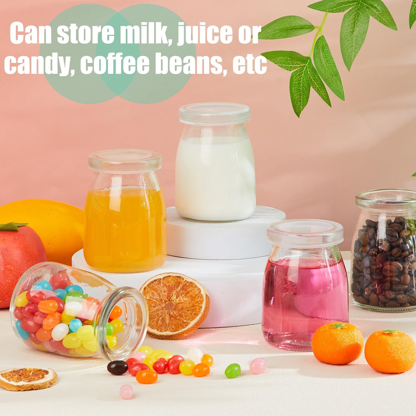 Zubebe 24 Pack 5 oz Glass Milk Bottles with 48 Lids - Versatile Small Glass Jars for Holiday Party Favors, DIY Decorations, Yogurt Pudding, and Juice, Reusable