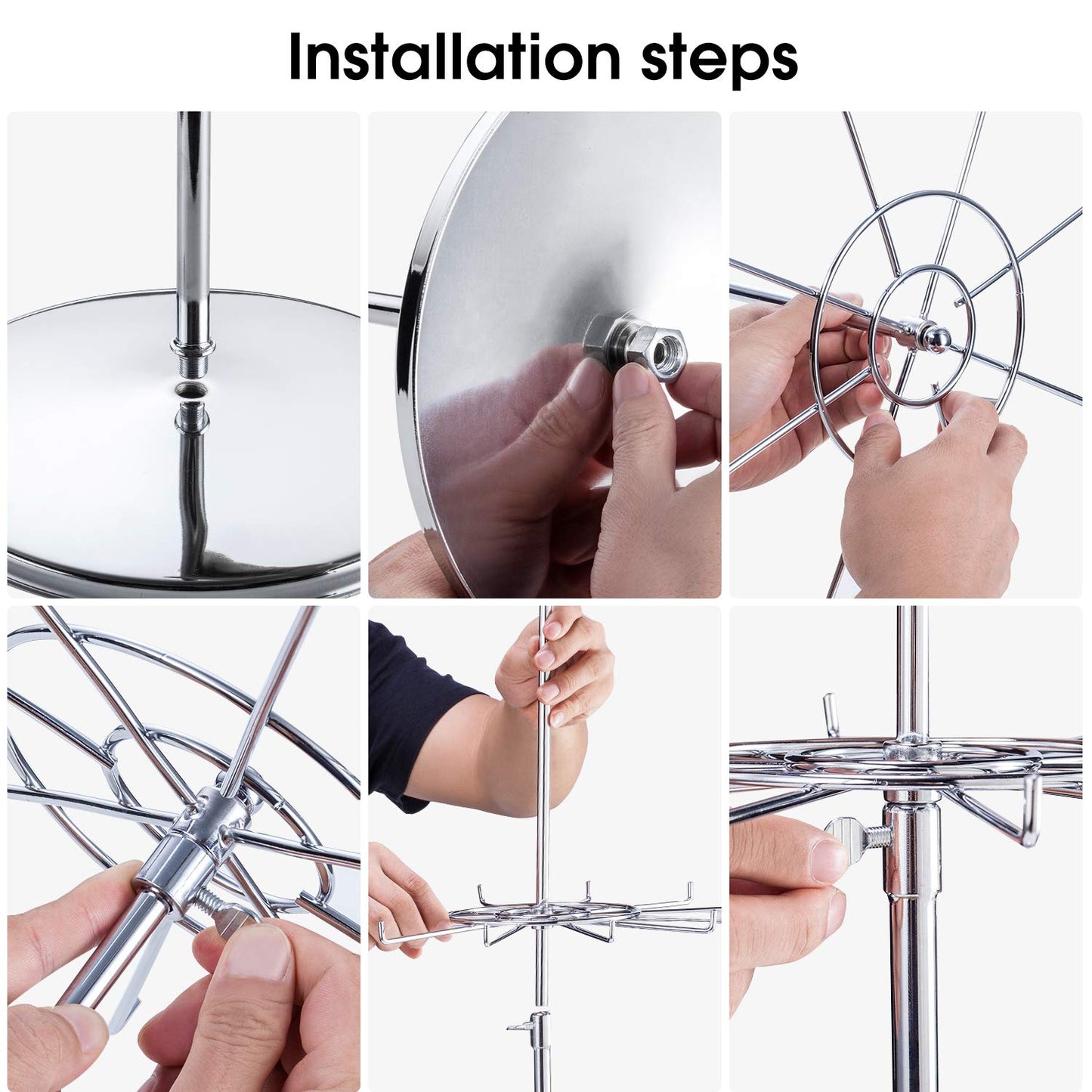 Polmart 3-Tier Spinning Display Stand ，Heavy Duty Adjustable Countertop Stand for Retail, Jewelry, Cosmetics, Crafts ，Sturdy Metal Base 360° Rotating Tiers with Height Adjustable (Silvery)