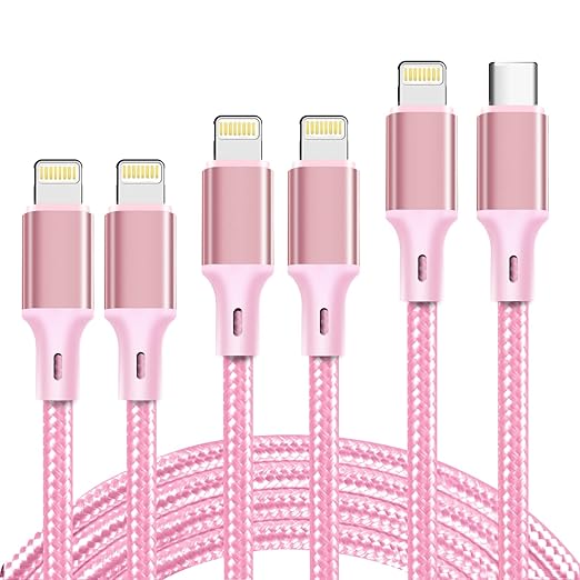 cugunu USB C to Lightning Cable 5 Pack 3/3/6/6/10FT iPhone Charger Apple MFi Certified Power Delivery Fast Charging Cord Compatible with iPhone 14/13/12/11/XS/XR/X/8 - Pink