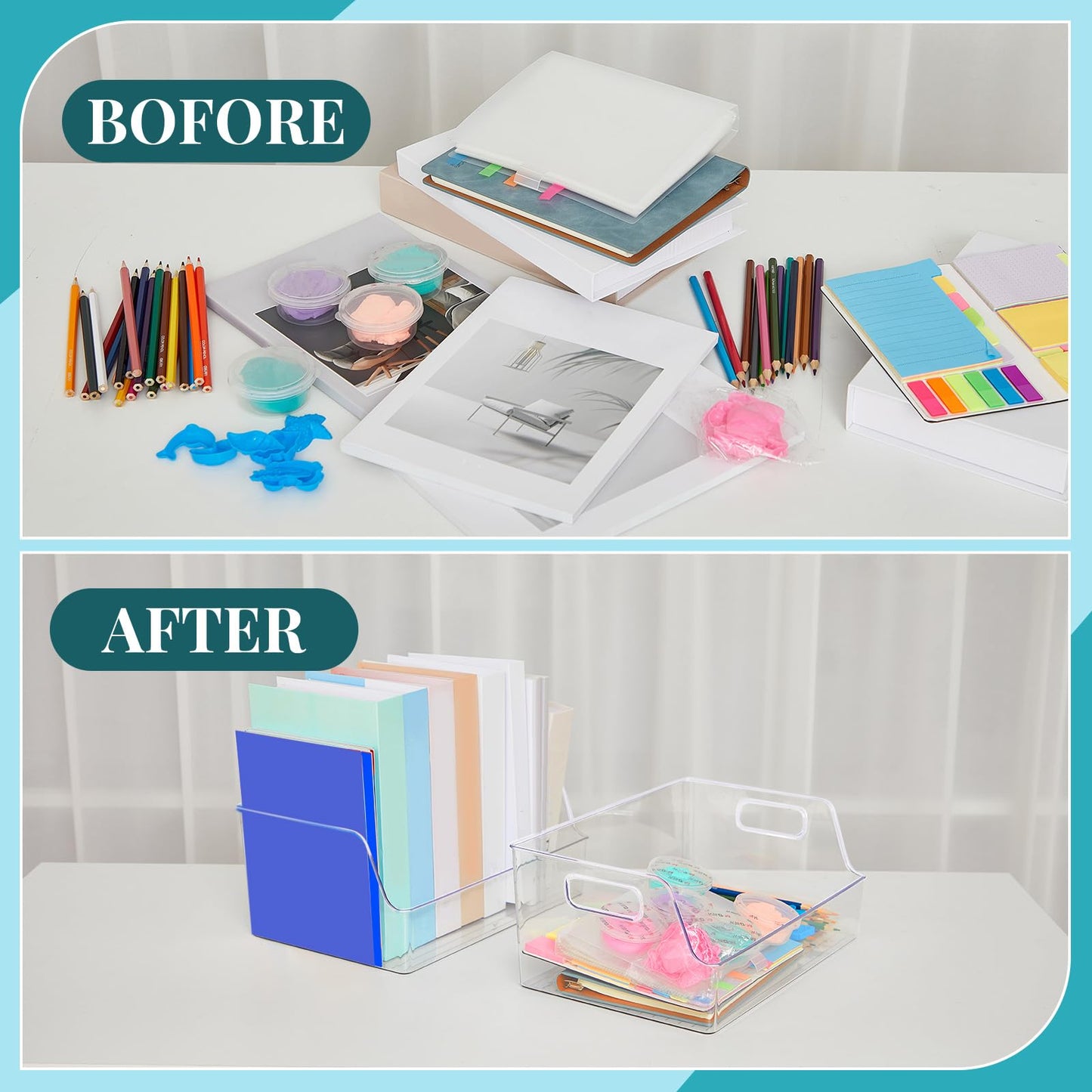 Menkxi 4 Pcs Clear Large Storage Book Display Case 13 x 8.5 x 5.9 Inch Book Organizer Stackable Bookcase Display Storage Containers with Handle Office Bookshelf Organizer Rack for CDs Magazine
