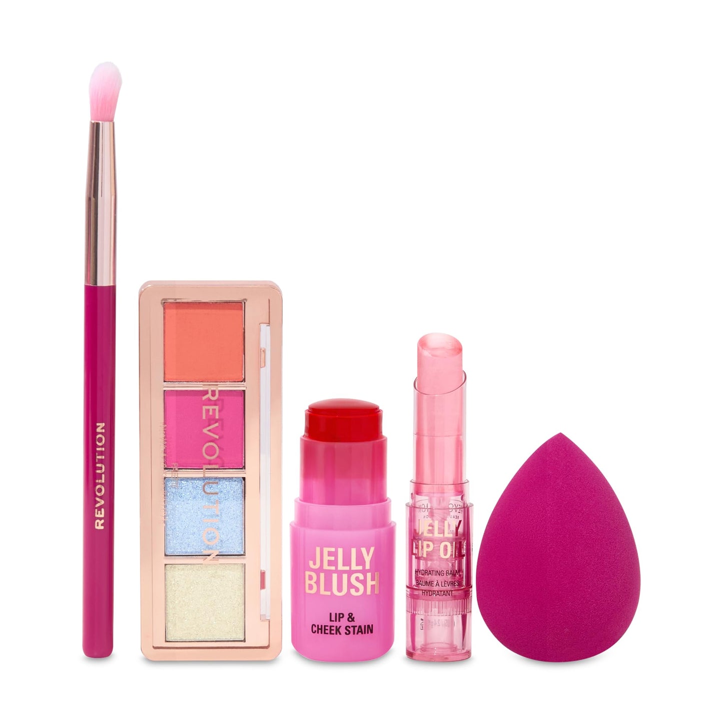 Revolution All About The Jelly Makeup Set, 5-Piece Beauty Gift Set for Eye, Face & Cheek, Includes Blending Sponge & Brush, Vegan & Cruelty-Free