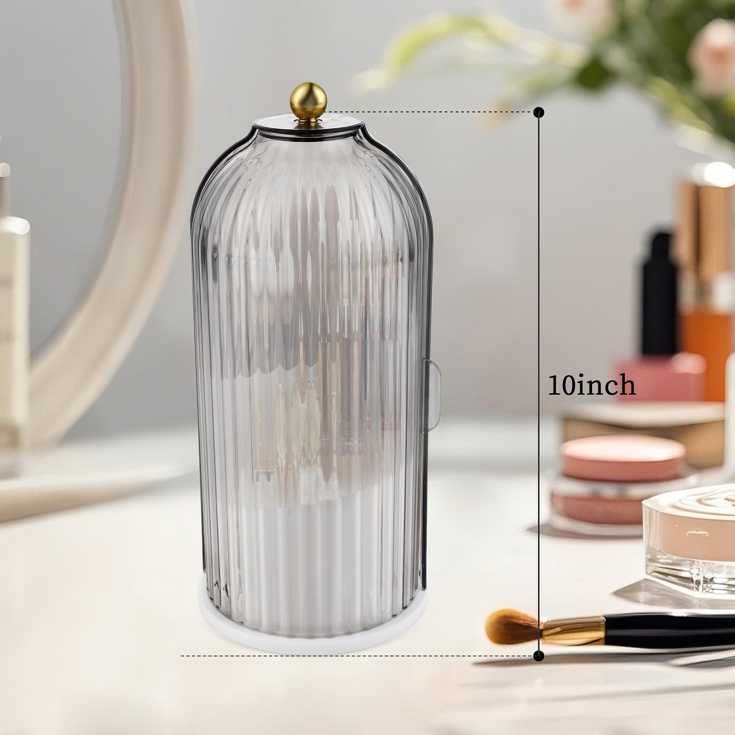 CHIZEKOO Makeup Brush Holder with Lid 360 Rotating Makeup Brush Organizer (Grey)