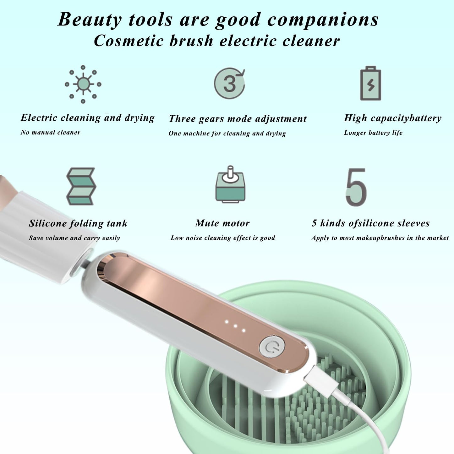 BomCot Electric Makeup Brush Cleaning Drying Machine, Portable and Efficient Cleaner with Three-Level Cleaning and Spin Drying Adjustment Functions