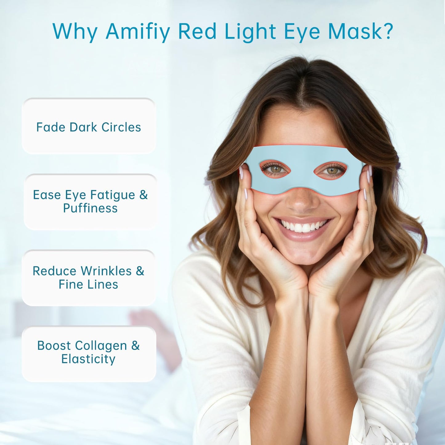 Amifiy Red Light Therapy for Eyes, 3 Minutes Red Light Eye Mask Reducing Dark Circles, Eye Bags, Puffy Eyes, Wrinkles, Infrared LED Eye Mask For Women & Men