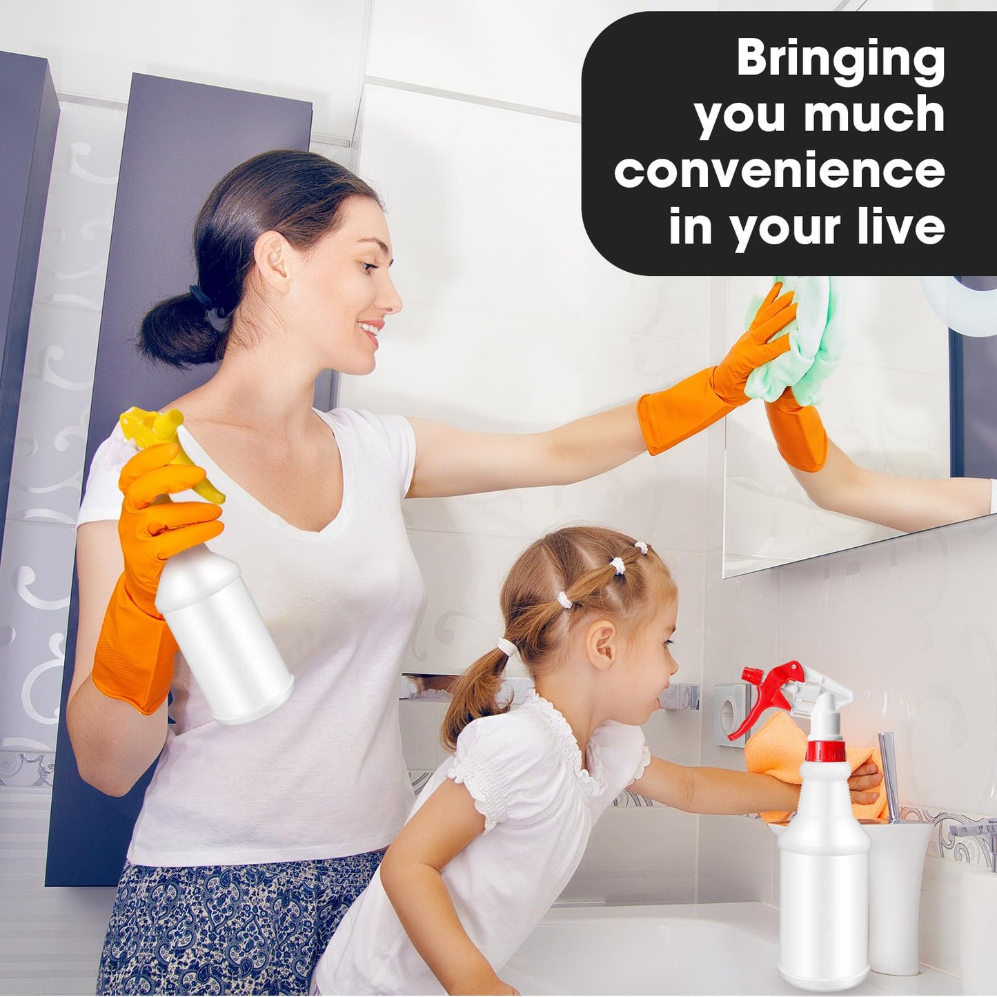Eccliy 12 Pcs 16 Oz Plastic Spray Bottle, Adjustable Empty Reusable Sprayer for Cleaning, Planting, Water, Bathroom and Kitchen, BBQ, Commercial and Residential (Original,Red,Yellow)